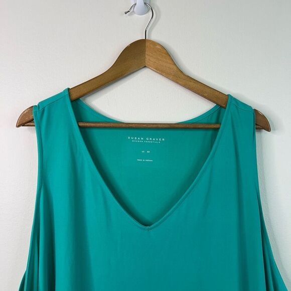 Susan Graver Liquid Knit Green V-Neck Tank Top Plus Size 5X Stretch Sleeveless - Picture 2 of 8